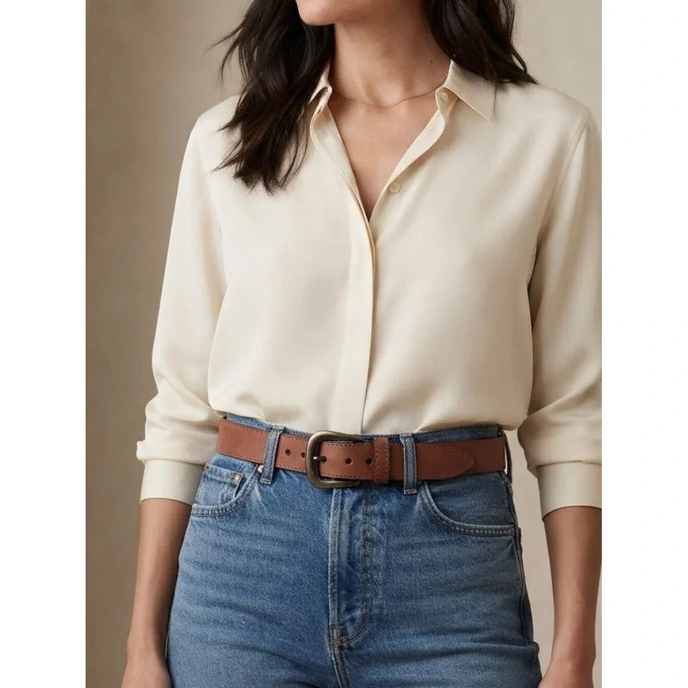 Womens Tan Brown Adjustable Waist Belt Small Medium Antique Brass Buckle‎